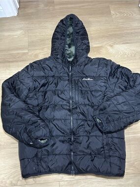 Eddie Bauer Black Hooded Insulated Puffer Jacket